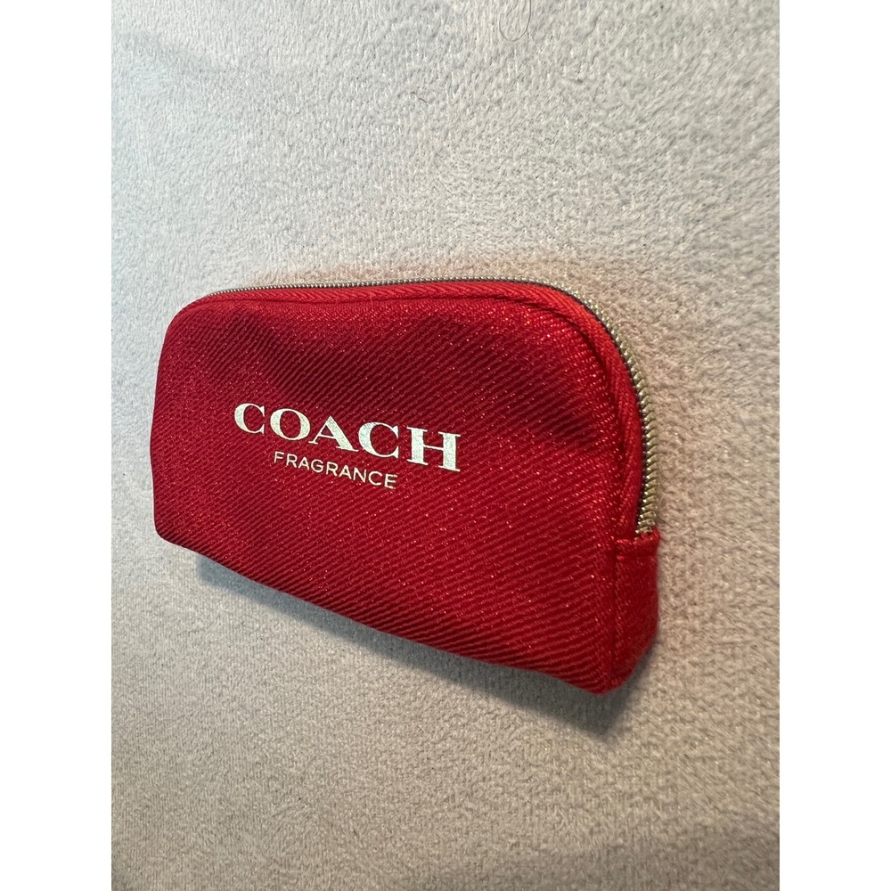 Coach Fragrance Red Glitter Cosmetic Pouch Makeup Bag Gold Zip Small New - Picture 4 of 12